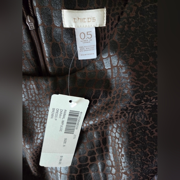 NWT Chiko's Elegant Brown Crocodile Pattern Dress Sz.0.5 (6) - Picture 5 of 10